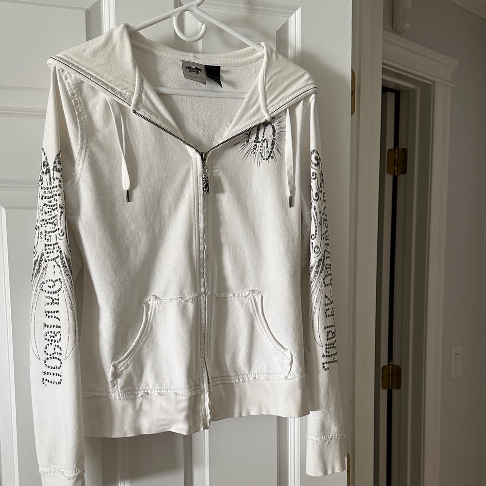 Harley-Davidson White Zip-Up Hoodie with Black Graphics